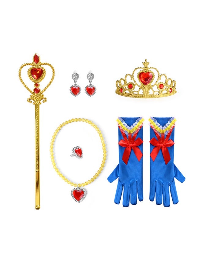 Princess Love Necklace Set for Girls, Princess Jewelry, Children's Heart-Shaped Diamond Crown Magic Wand F26 Snow White Gloves Set