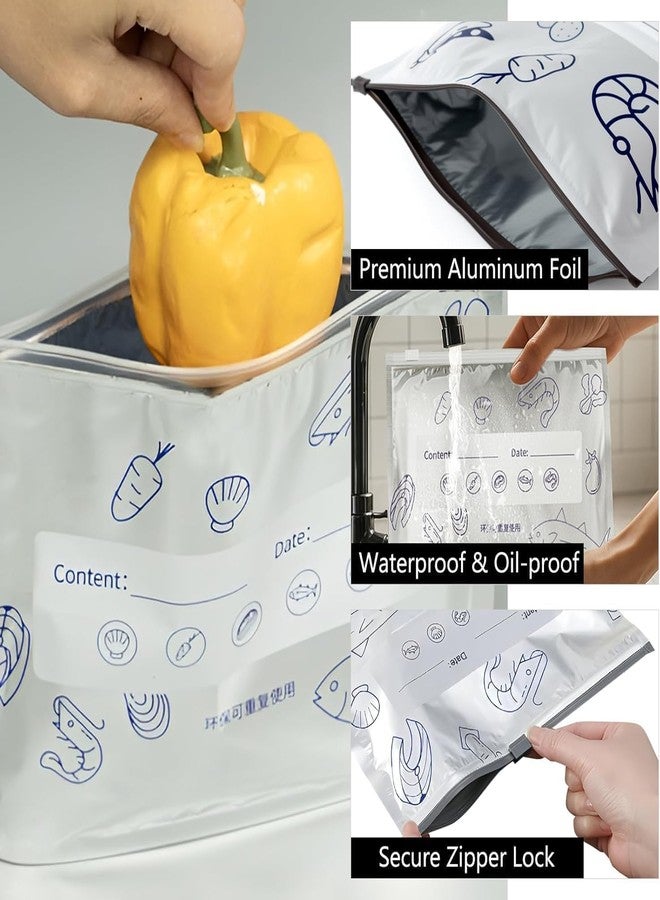 SUNNIFA 10 PCS Reusable Aluminum Food Storage Bag, Stand Up Foil Sealable Bags with Zip Lock, Food Storage Preservation Bags, Leakproof Aluminium Foil Fresh keeping Bag for Vegetable Fruit Meat (10PC) - Image 2
