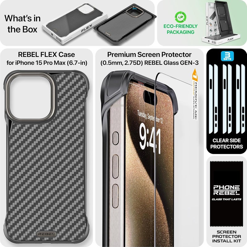 ريبل علبة لهاتف iPhone 15 Pro Max [سلسلة Flex] جوانب مكشوفة للراحة، ألياف الأراميد، متوافقة بقوة مع MagSafe، مقاومة للصدمات، عدسة معدنية، تصميم حماية بدون إطار، هاتف 6.7 بوصة 2023 (Flex) - Image 5