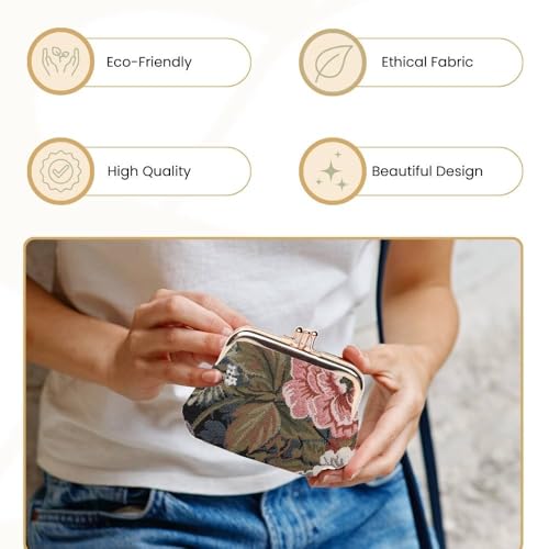 Signare Tapestry Double Pocket Change Pouch Kiss lock Coin Purse for Women With Peony Flower Design (FRMP-PEO) - Image 5