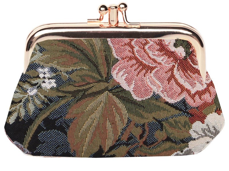 Signare Tapestry Double Pocket Change Pouch Kiss lock Coin Purse for Women With Peony Flower Design (FRMP-PEO) - Image 1