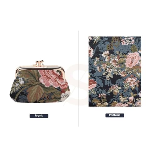 Signare Tapestry Double Pocket Change Pouch Kiss lock Coin Purse for Women With Peony Flower Design (FRMP-PEO) - Image 2