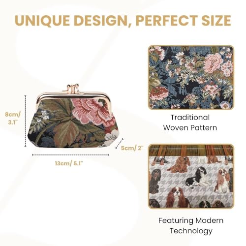 Signare Tapestry Double Pocket Change Pouch Kiss lock Coin Purse for Women With Peony Flower Design (FRMP-PEO) - Image 3