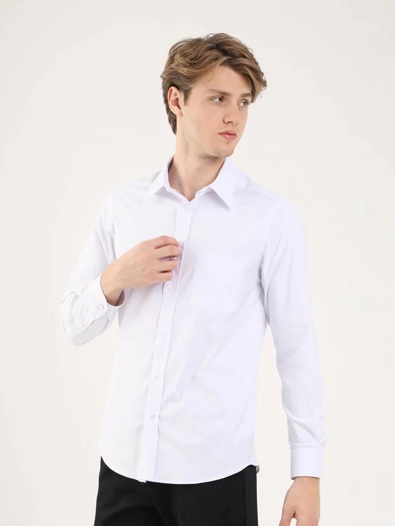 دوفي White Men's Regular Fit Brent Collar Long Sleeve Shirt
