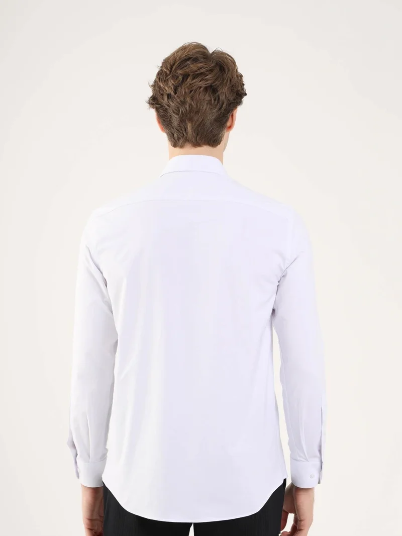 دوفي White Men's Regular Fit Brent Collar Long Sleeve Shirt