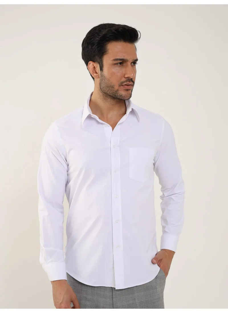 Dufy White Men's Regular Fit Brent Collar Long Sleeve Shirt