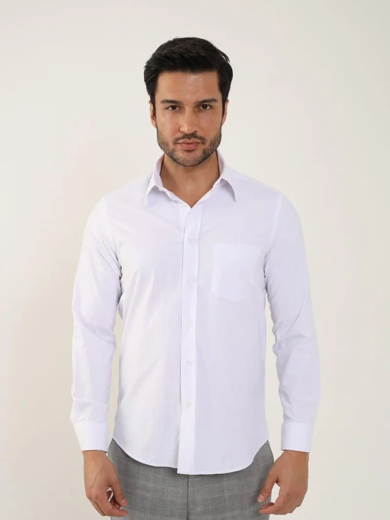 دوفي White Men's Regular Fit Brent Collar Long Sleeve Shirt