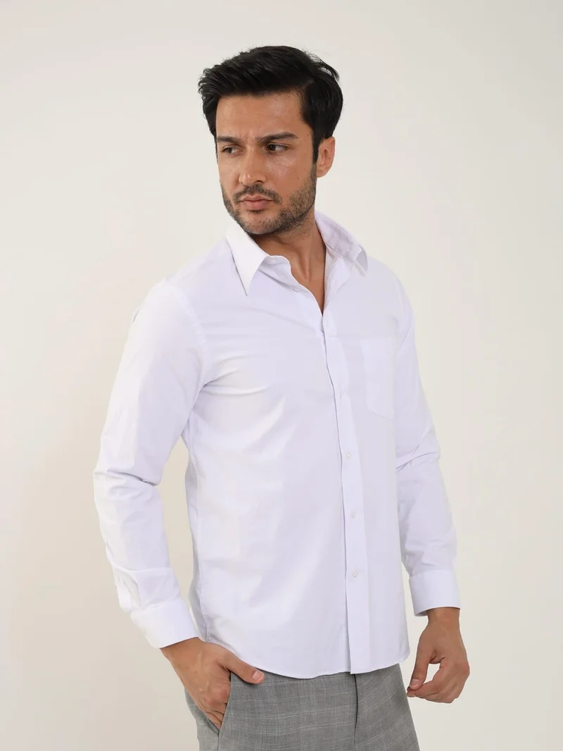 دوفي White Men's Regular Fit Brent Collar Long Sleeve Shirt
