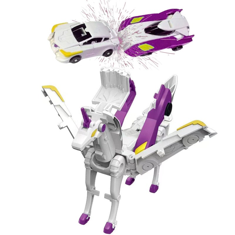 liluwushe Unicorn Collision Transforming Cars Toy 2 in 1 Magnetic Cars Collision Transform into unicorn toy for Boys Girls Age 312 magnetic robo car set Party Gift for Birthday Christmas Purple - Image 3