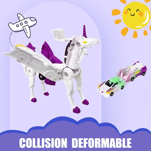 liluwushe Unicorn Collision Transforming Cars Toy 2 in 1 Magnetic Cars Collision Transform into unicorn toy for Boys Girls Age 312 magnetic robo car set Party Gift for Birthday Christmas Purple - Image 5