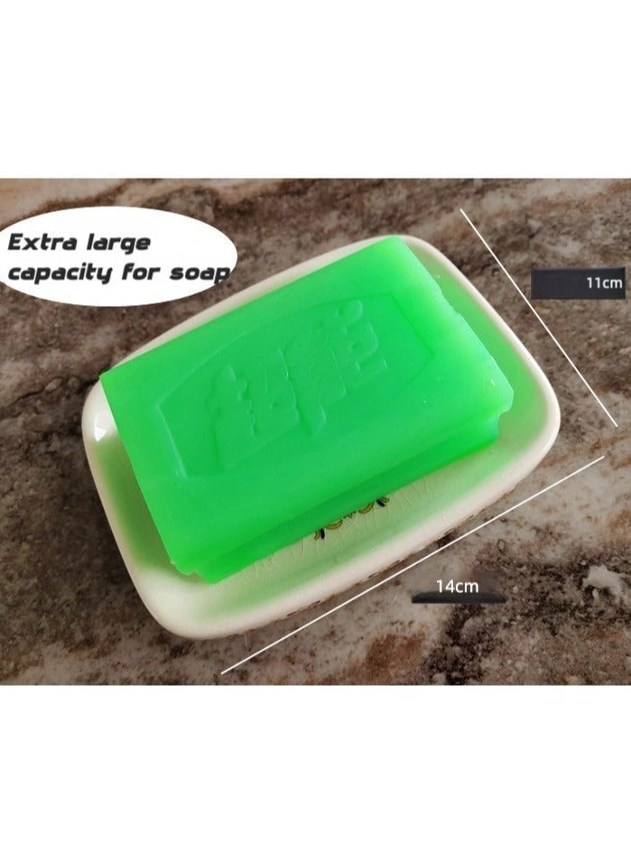 bbet Ceramic Soap Dish with Self Draining Hole, Elegant Floral Pattern, Bathroom Accessories - Image 3