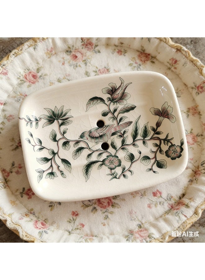 bbet Ceramic Soap Dish with Self Draining Hole, Elegant Floral Pattern, Bathroom Accessories - Image 4