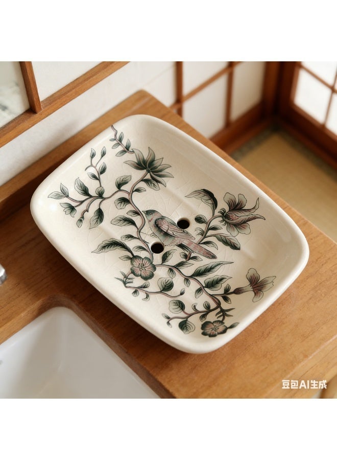 bbet Ceramic Soap Dish with Self Draining Hole, Elegant Floral Pattern, Bathroom Accessories - Image 5
