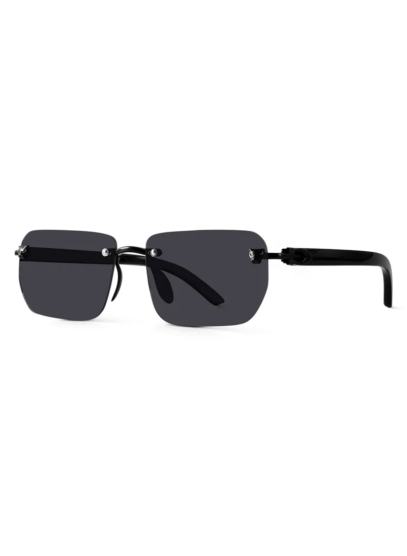 Woggles Stylish Black Rimless Rectangle Sunglasses| 100% UV Protected| Men & Women