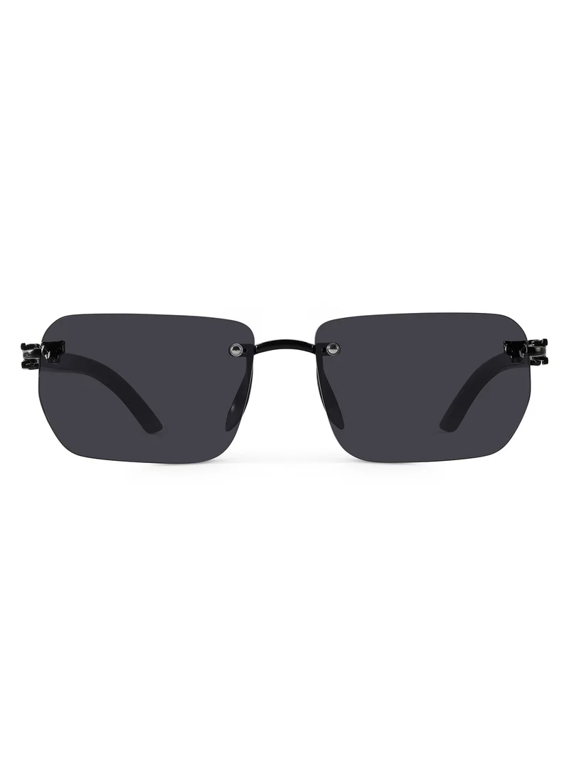 Woggles Stylish Black Rimless Rectangle Sunglasses| 100% UV Protected| Men & Women