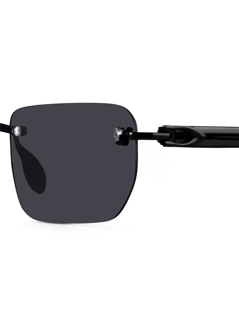 Woggles Stylish Black Rimless Rectangle Sunglasses| 100% UV Protected| Men & Women
