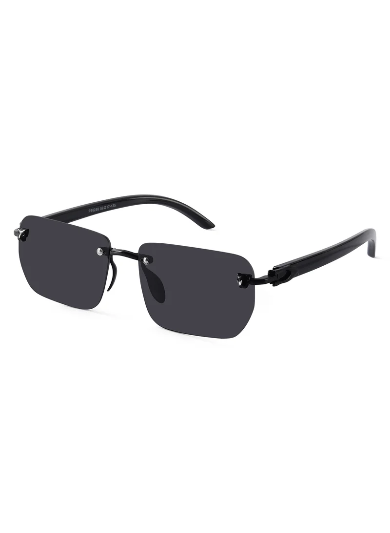 Woggles Stylish Black Rimless Rectangle Sunglasses| 100% UV Protected| Men & Women