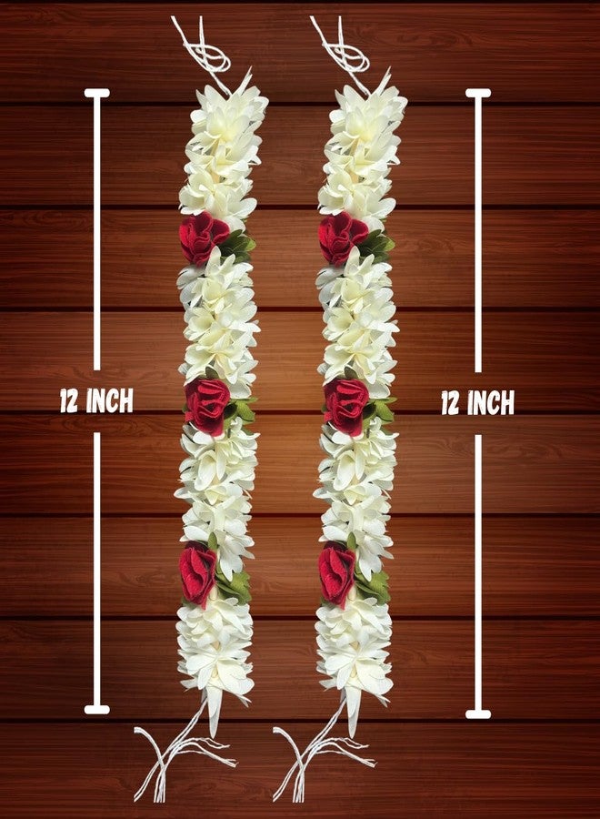 KLASSIE STORES Artificial Mogra Gajra for Hair Bun | White Jasmine Flower + Red Roses Flower Juda Accessories for Women, Girls | Fabric Gajra for Bridal, Party, Wedding, Festive Hairstyles (Pack of 2) - Image 4