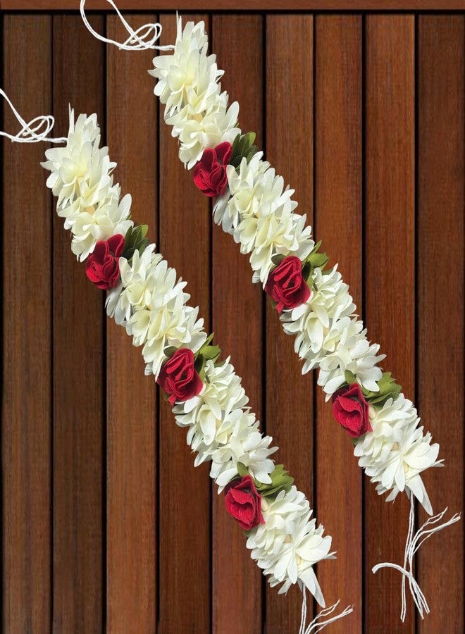 KLASSIE STORES Artificial Mogra Gajra for Hair Bun | White Jasmine Flower + Red Roses Flower Juda Accessories for Women, Girls | Fabric Gajra for Bridal, Party, Wedding, Festive Hairstyles (Pack of 2) - Image 3