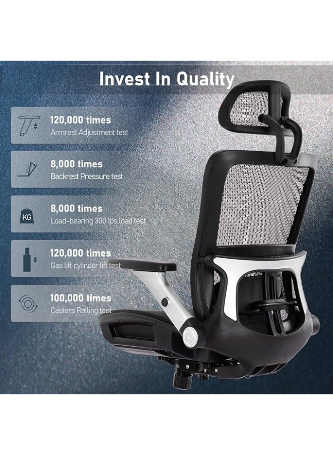 Comfortable mesh office chair with footrest, high back, headrest, 4D adjustable armrests, adjustable lumbar support and tilt up to 120°, gray - Image 5