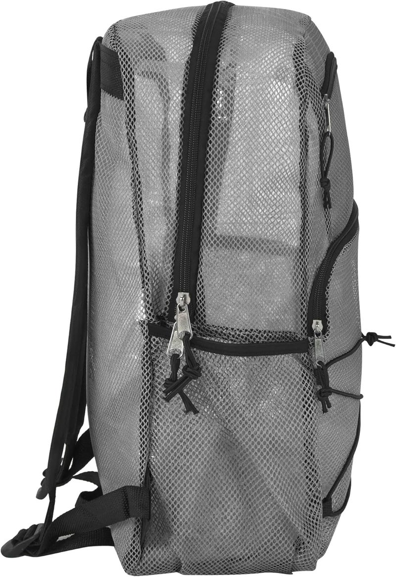 Trailmaker Deluxe See Through Mesh Backpack with Bungee Cord & Adjustable Padded Straps for Swimming, Travel (Grey) - Image 4