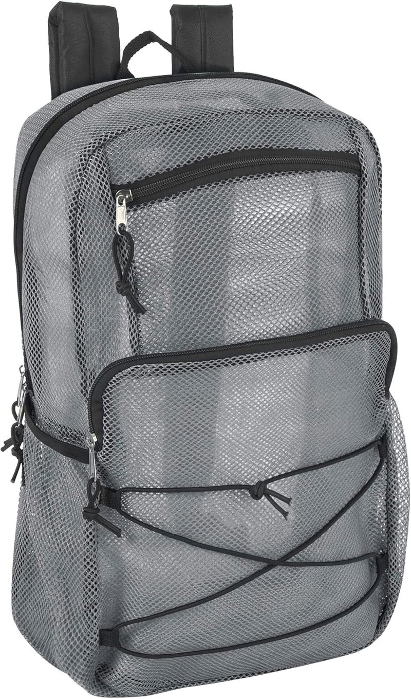 Trailmaker Deluxe See Through Mesh Backpack with Bungee Cord & Adjustable Padded Straps for Swimming, Travel (Grey) - Image 1
