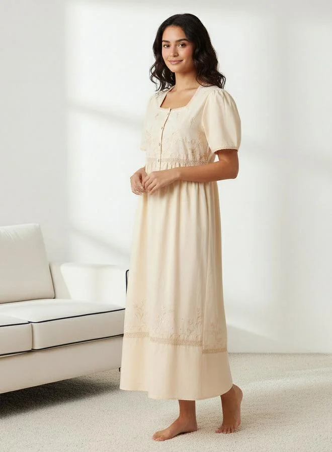 سبلاش فيڤ فستان نوم قطني بأكمام قصيرة وتطريز