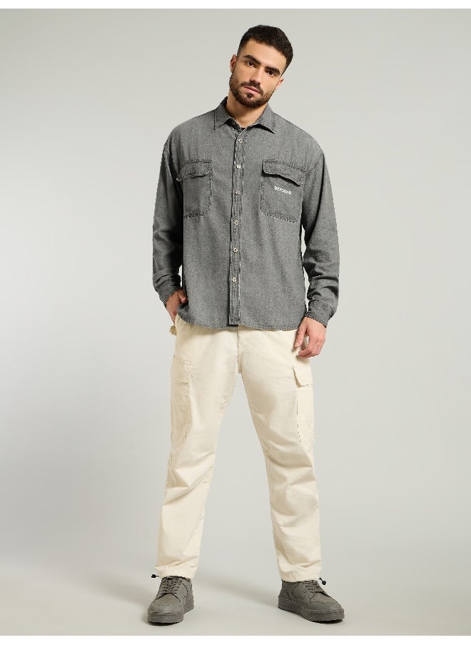 Beyoung - Light Grey Dual Pocket Denim Shirt - Image 1