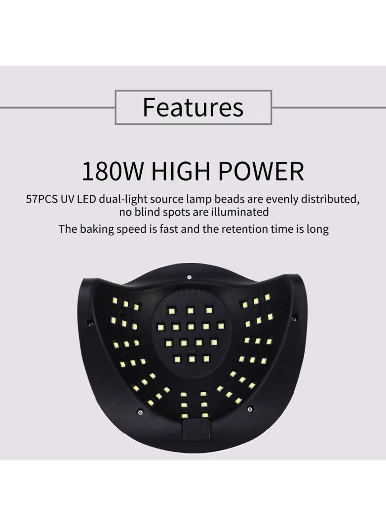عام مصباح أظافر LED احترافي 180 وات للأيدي المزدوجة ، مع 57 حبة مصباح ، مستشعر أوتور وشاشة LCD 4 موقتات للصالون والاستخدام المنزلي - Image 5