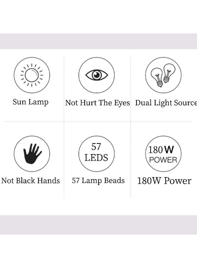عام مصباح أظافر LED احترافي 180 وات للأيدي المزدوجة ، مع 57 حبة مصباح ، مستشعر أوتور وشاشة LCD 4 موقتات للصالون والاستخدام المنزلي - Image 3