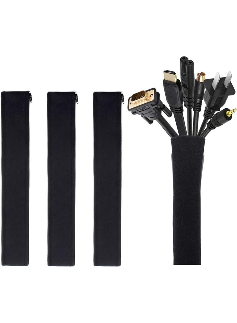 Relex 4 Pack Cable Management Sleeve, 19-20 Inches Cord Organizer System with Zipper for TV Computer Office Home Entertainment, Flexible Cable Sleeve Wrap Cover Wire Hider System, Black - Image 1