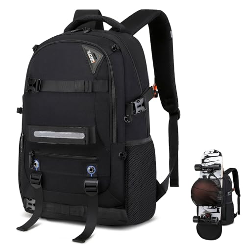 RUCYEN Skateboard Backpack Laptop Backpack Hidden Mesh and AntiTheft Pockets Waterproof Fabric Fits up to 156 Inch Laptop for Business Travel Men WomenBlack - Image 1