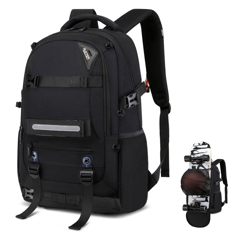RUCYEN Skateboard Backpack Laptop Backpack Hidden Mesh and AntiTheft Pockets Waterproof Fabric Fits up to 156 Inch Laptop for Business Travel Men WomenBlack - Image 2