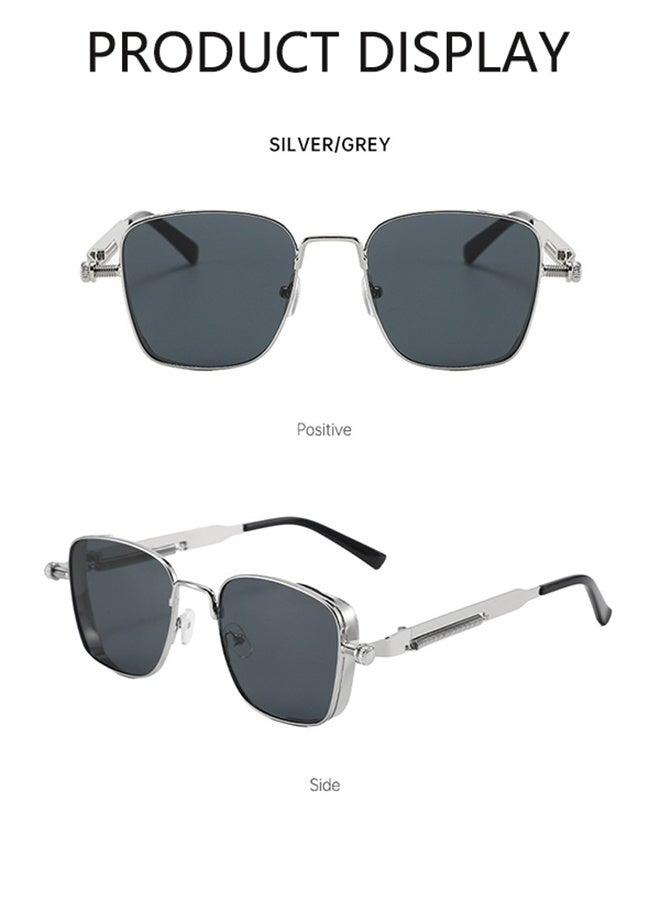 Generic Retro Cool Steampunk Sunglasses Silvery Square Metal Frame Fashion Glasses For Men Women Outdoor Sports,comes with a glasses case and a glasses cleaning cloth  - Image 5