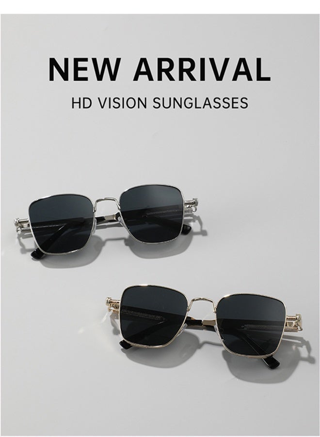 Generic Retro Cool Steampunk Sunglasses Silvery Square Metal Frame Fashion Glasses For Men Women Outdoor Sports,comes with a glasses case and a glasses cleaning cloth  - Image 4