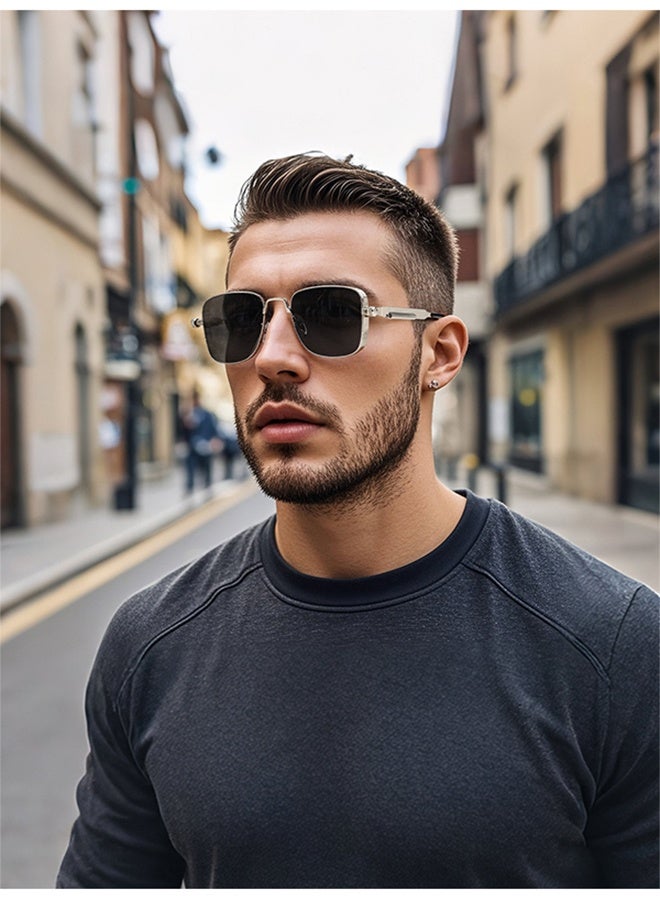 Generic Retro Cool Steampunk Sunglasses Silvery Square Metal Frame Fashion Glasses For Men Women Outdoor Sports,comes with a glasses case and a glasses cleaning cloth  - Image 2
