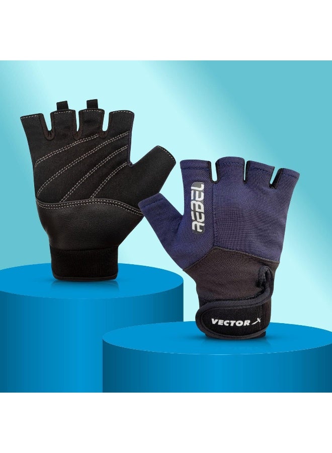 Vector X Rebel Unisex Weightlifting & Gym Gloves Workout Gloves for Fitness, Strength & CrossFit | Size - Large | Navy - Image 1