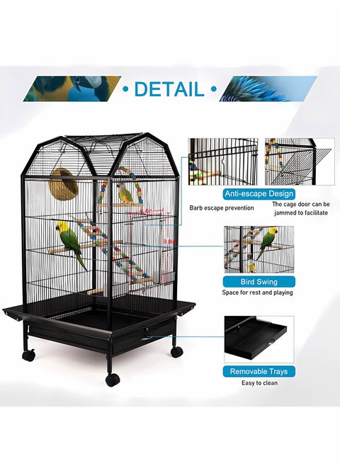 Bird Cage, Large Parrot Birdcage Breeding, Open Top Standing Parrot Parakeet Cage with Rolling Stand, Big Pigeon Villa for Parakeet, Parrot, Lovebirds, Cockatiels, Macaw