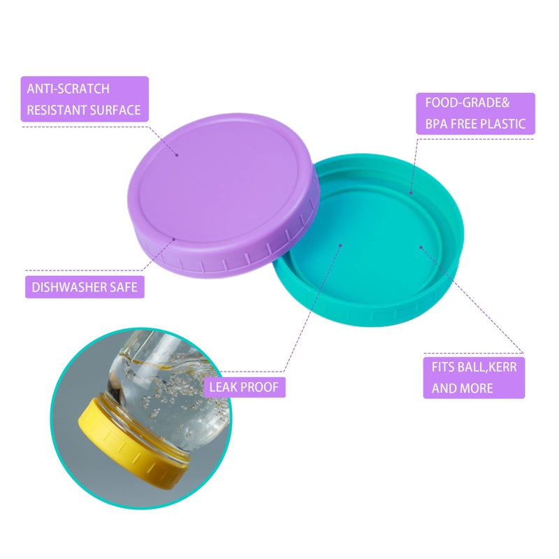 Jumterlee 18 Pack Wide Mouth Mason Jar Lids with Silicone Rings, Colored Plastic Mason Jar Lids,Plastic Canning Lids, Fit Ball,Kerr and More (Multicolored) - Image 2