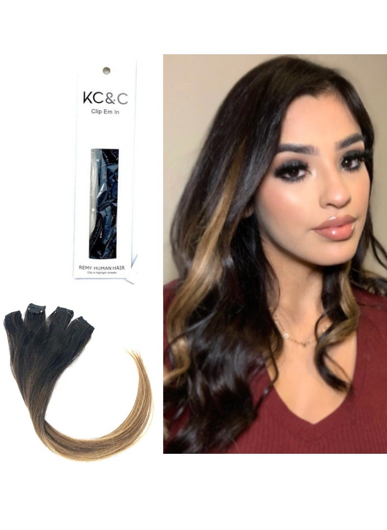 Keep Calm and Clip Em In - Caramel Brunette Ombre Highlights Hair Extension Clip-In – Remy Human Hair - Image 1