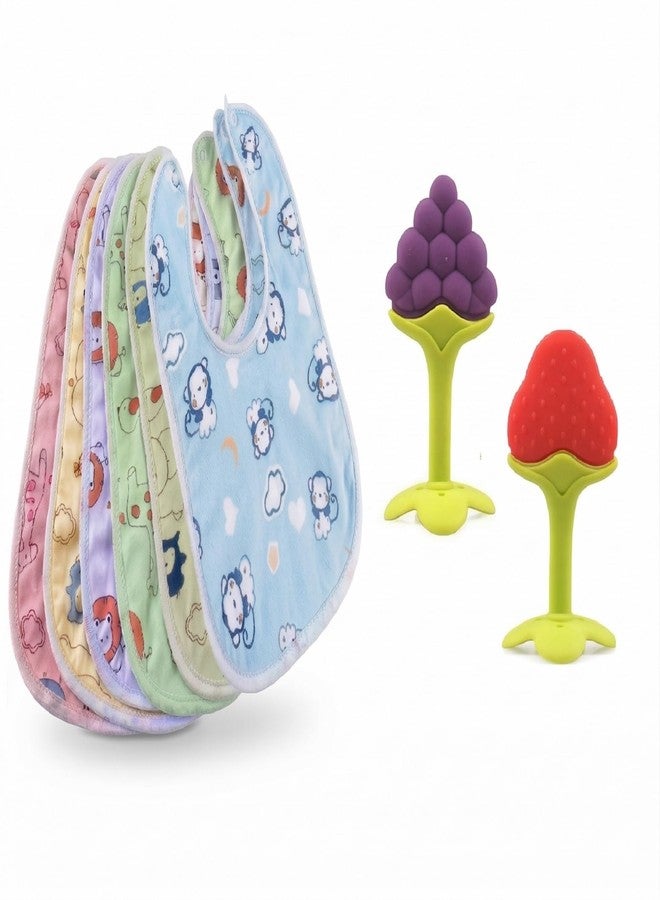 Enorme Waterproof Baby Bibs & Teether Combo - Pack of 6 Cotton Feeding Aprons + 2 BPA-Free Silicone Teethers - Soft Reusable Meal Time Bibs for Infants & Toddlers (Boys & Girls) - Image 1