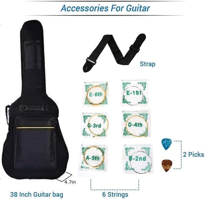 MegArya Acoustic Guitar Combo Pack with Bag, Capo, Picks, and Strings - Image 5