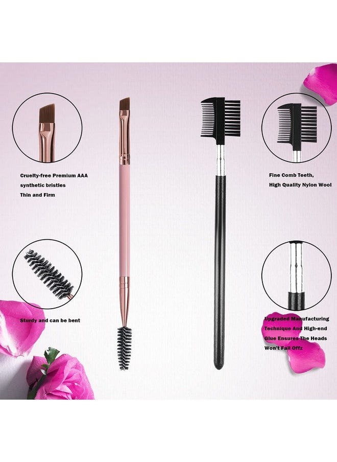 DELAYNOMORE77 Duo Eyebrow Brush Eyebrow Brush Eyelash Comb And Eyebrow Brush Professional Angled Eye Brow Brush And Spoolie Brush Set. (Black+Pink)  - Image 2