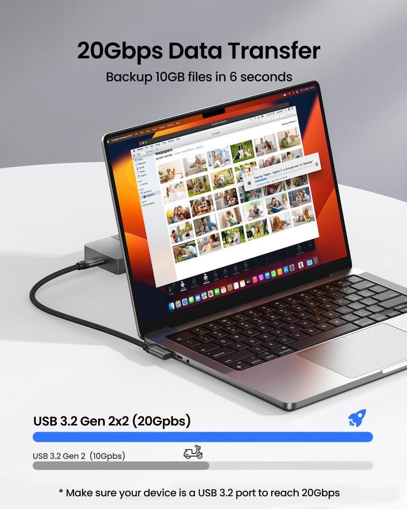 Silkland 20Gbps USB C Data Cable Right Angle, Short 1.6FT 90 Degree USB C 3.2 Gen 2x2 High Speed Data Transfer Cable, 5K/4K 60Hz Monitor Display, 240W PD, Type C Compatible for SSD, Hub, Dock,eGPU - Image 2