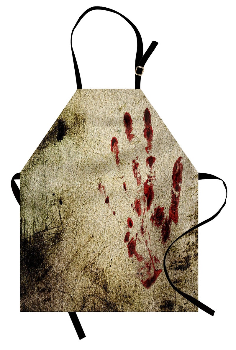 Ambesonne Horror House Apron Grunge Dirty Wall Bloody Hand Print Murky Palm Trace Victim Violence Unisex Kitchen Bib with Adjustable Neck for Cooking Gardening Adult Size Beige Red