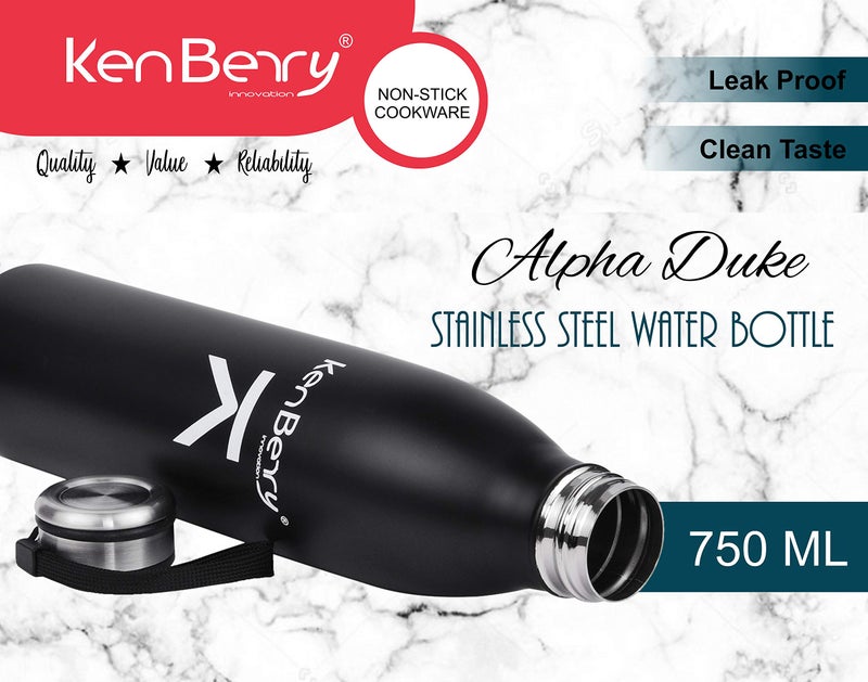KenBerry Alpha Duke Single Wall Stainless Steel Water Bottle 750 ml (Black, Pack of 1) - Image 3