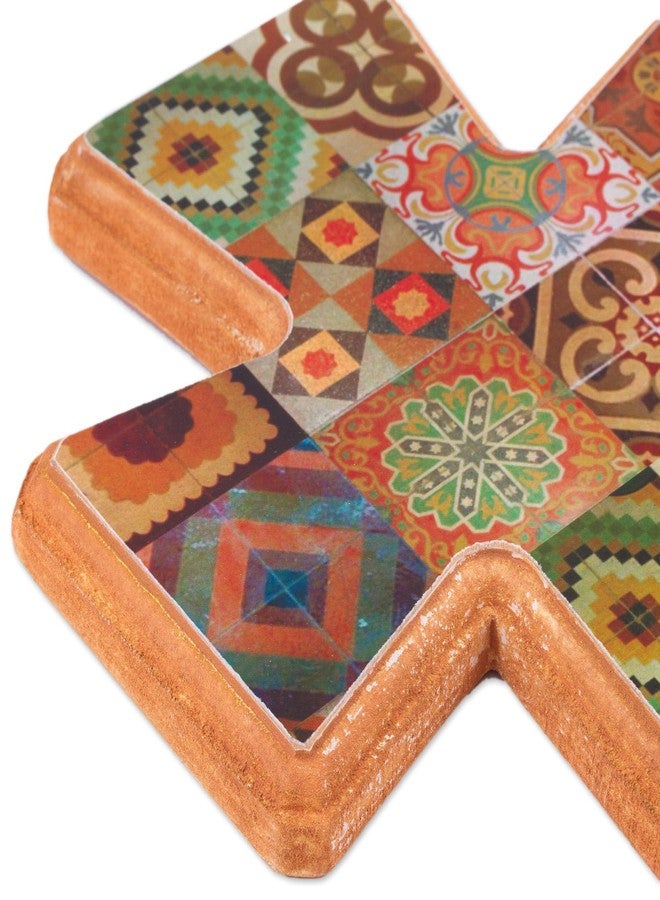 نوفيكا صليب جداري مصنوع يدويًا بتقنية الديكوباج من نوفيكا، مزين بنقوش بلاط بويبلا، مصنوع من خشب متعدد الألوان، ديكور مكسيكي، صلبان دينية مسيحية [ارتفاع 10.25 بوصة × عرض 7.25 بوصة × عمق 0.8 بوصة] "تراث بويبلا" - Image 3