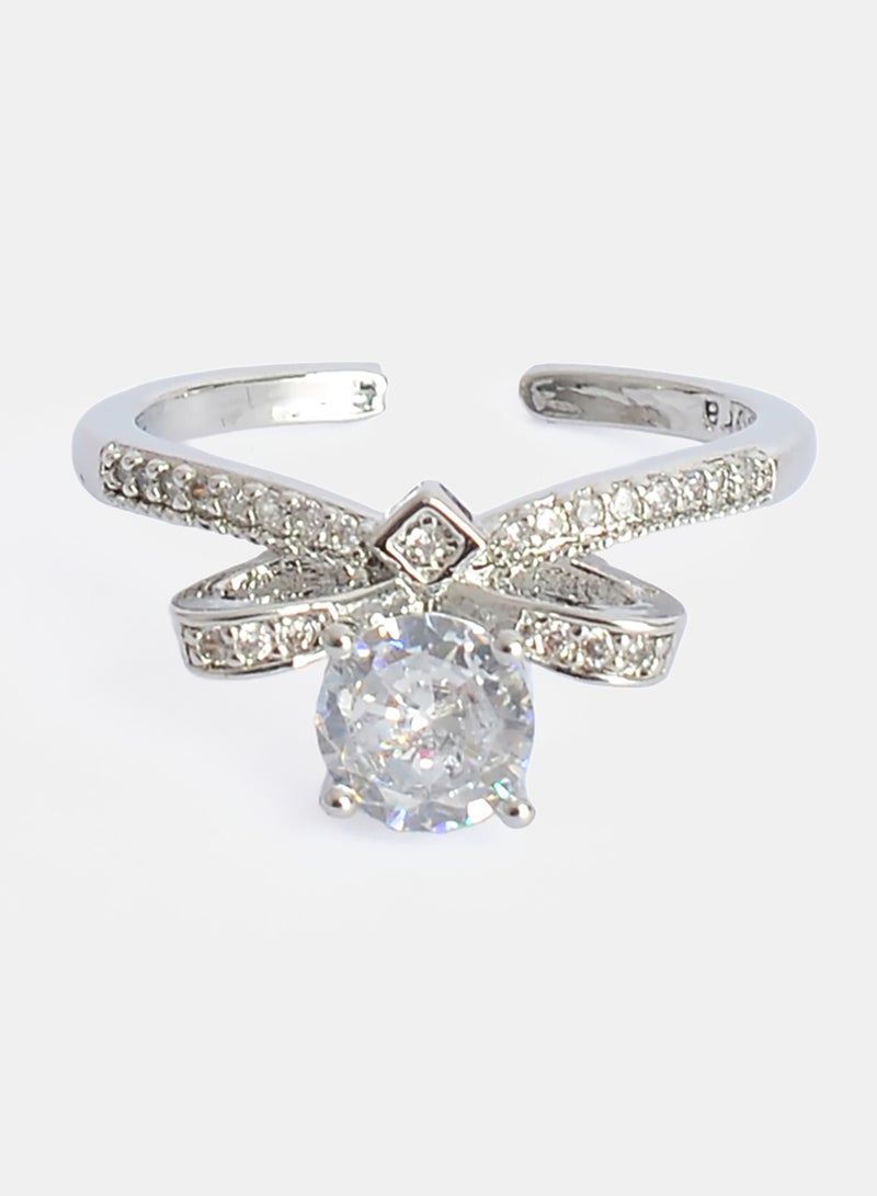 Akher el Ankoud Women'S Open Ring With A Crown Design, Set With A Prominent Round Zircon Stone. - Image 2