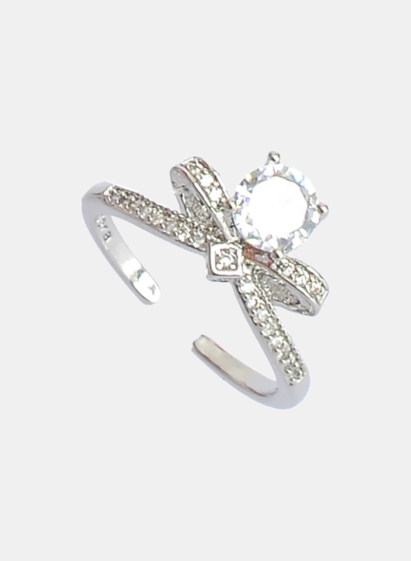 Akher el Ankoud Women'S Open Ring With A Crown Design, Set With A Prominent Round Zircon Stone. - Image 1