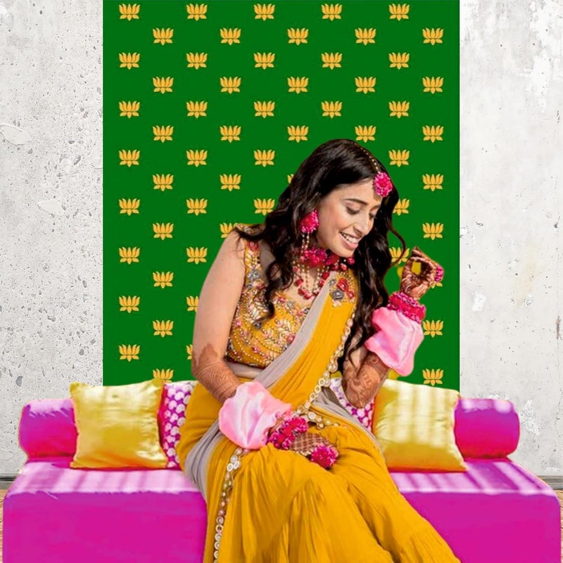 Party Baazaar Green Backdrop Cloth for Decoration | Puja Background Decoration Cloth | Traditional Backdrop (Pack of 1, Multicolor, Size: 8x5 Feet) - Image 4
